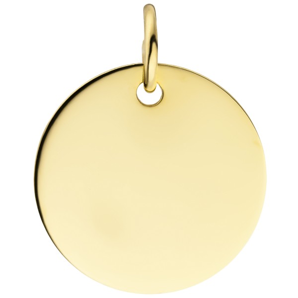 Gold Anhänger, Gold Gravur, Gold Gravurplatte rund 14 mm, 585er Gelbgold, 1 Gramm