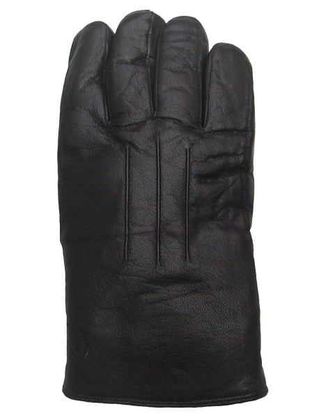 sportliche Damen Ziegenleder Fingerhandschuhe mit Lammfell schwarz, extra dickes Fell, mit Riegel + Druckknopf