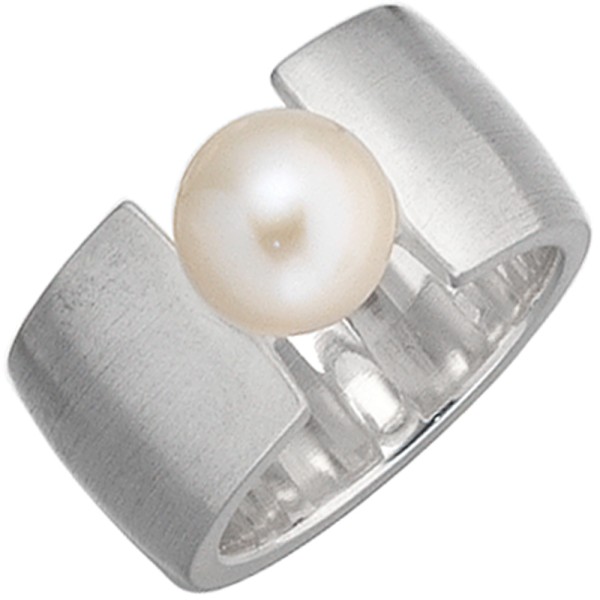 Silber Ring, Spannring, Perlenring breit, 925er Silber, 1 Süßwasser Perle, Gewicht ca. 14 Gramm