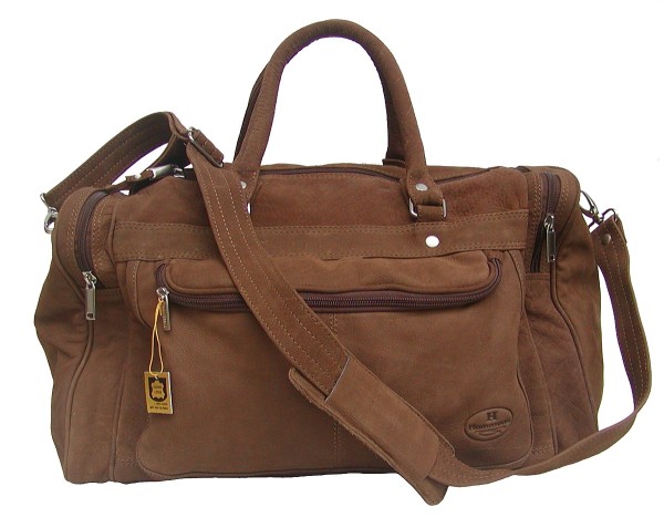 geräumige Wasserbüffel Leder Reisetasche braun mit Seitentaschen, ca. 49x31 cm