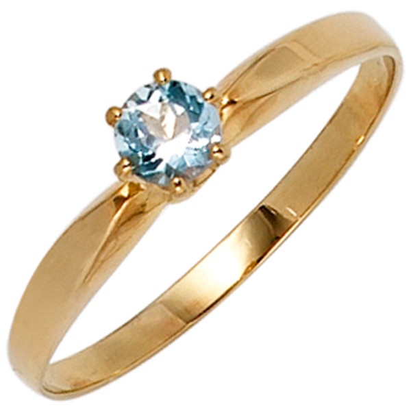 Damen Goldring, Aquamarin Ring 585er Gelbgold, 1 blauer Aquamarin, Gewicht ca. 1,1 Gramm