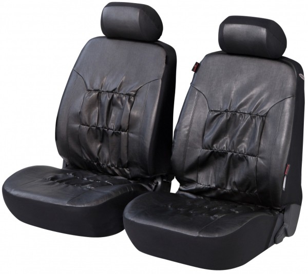 2 Stück Universal Autositzbezüge Kunstleder, Autositzbezug Soft Nappa schwarz für Vordersitze