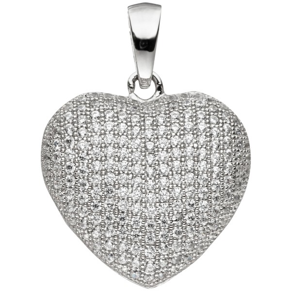 Herzanhänger, Silberanhänger Anhänger Herz 925er Silber mit Zirkonias, 20 mm hoch, 3,2 Gramm