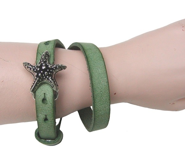 Boom Belts cooles Damen, Herren echt Leder Armband grün, Unisex Leder Wickel Armband, ca. 43x1 cm, für 1 cm Schließen