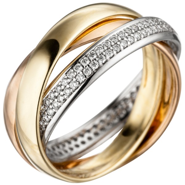 Goldring tricolor, Diamantring, Brillantring 585er Gold dreifarbig, 122 Diamanten, ca. 9 Gramm