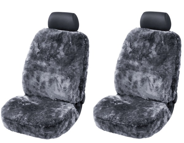 2 Stück Universal Autositzfelle anthrazit für alle PKW, zum kompletten überspannen, Merino Lammfell Sitzbezug mit Kunstpelz