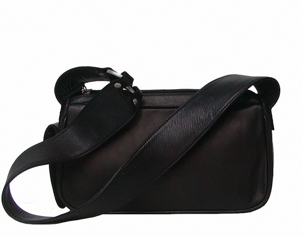 kleine elegante Damen Leder Handtasche schwarz, 2 separate Fächer, ca. 28x15 cm