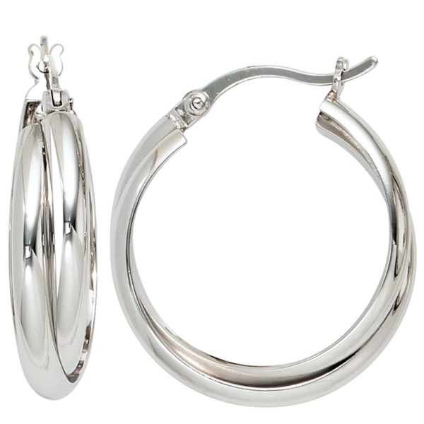 Silber Ohrringe, Creolen rund 23 mm, 925er Silber rhodiniert, Gewicht ca. 7,3 Gramm