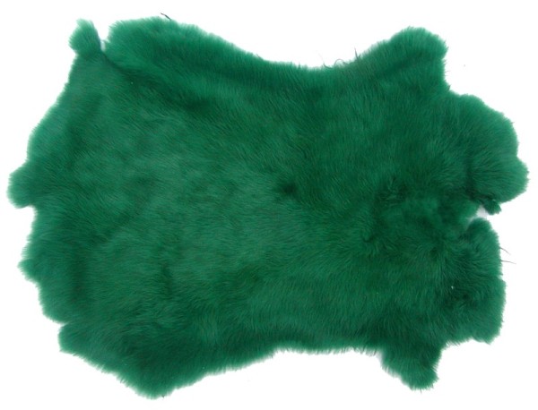 Kaninchenfelle dunkelgrün gefärbt, ca. 30x30 cm, Felle vom Kaninchen mit seidigem Haar