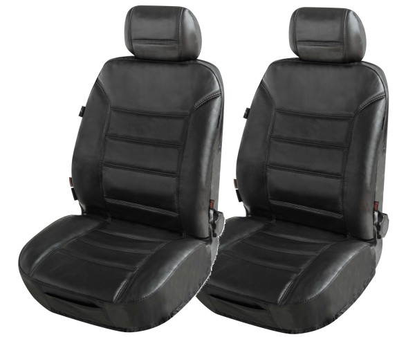 ZIPP IT 2 Stück Universal Echt Leder Auto Sitzbezüge schwarz, RV System, Leder Auto Schonbezug