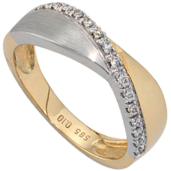 Diamantring, Brillantring 585er Gelbgold Weißgold bicolor, 16 Diamanten, Gewicht ca. 3,1 Gramm