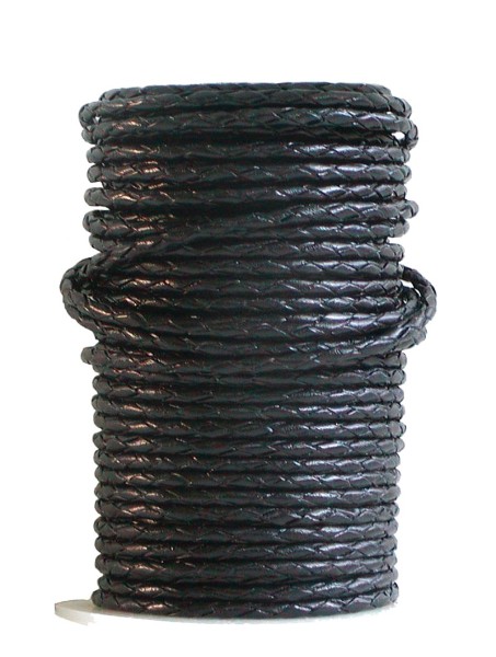 Rindleder Rundlederriemen geflochten schwarz glatt, für Lederarmbänder, Lederketten, Länge 25 m, Ø ca. 5 mm