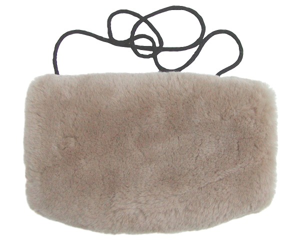 warmer Lammfell Pelzmuff, Felltasche taupe mit Reißverschlusstasche waschbar, geschorenes Lammfell, ca. 29,5x19 cm