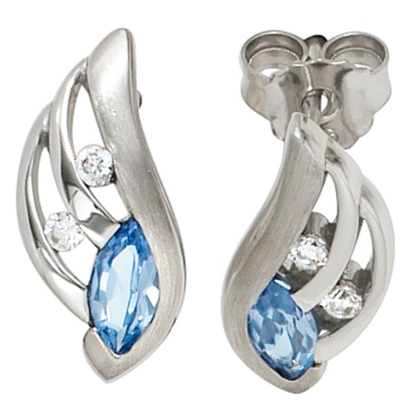 Silber Ohrringe, Ohrstecker 925er Silber, blaue+weiße Zirkonias, Gewicht ca. 2,6 Gramm