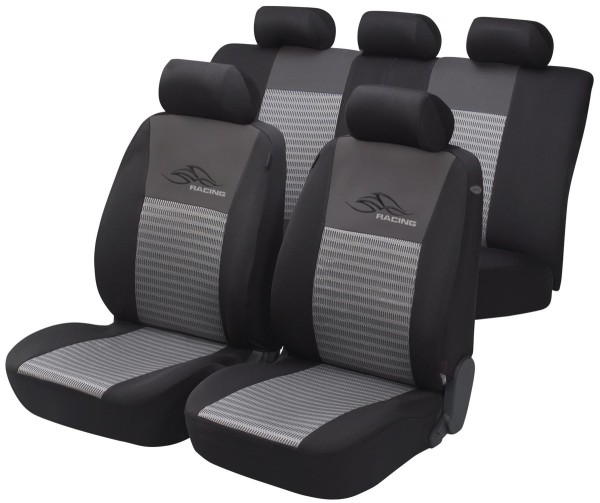 Komplett Set Universal Netzoptik Polyester Auto Sitzbezüge silber 8-teilig, 30 Grad waschbar, Rücksitzbankbezug 6-teilig