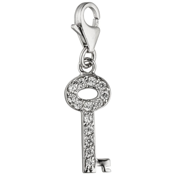 Bettelarmband Charm Schlüssel 925er Silber, 14 Zirkonias, Höhe ca. 20 mm, Gewicht ca. 1,4 Gramm