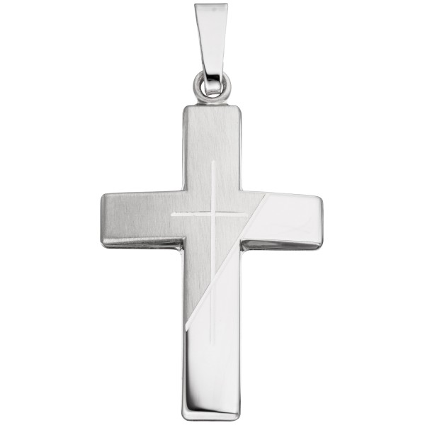 Kreuzanhänger, Silberkreuz, Anhänger Kreuz 925er Silber teilmatt, 31 mm hoch, 4,3 Gramm