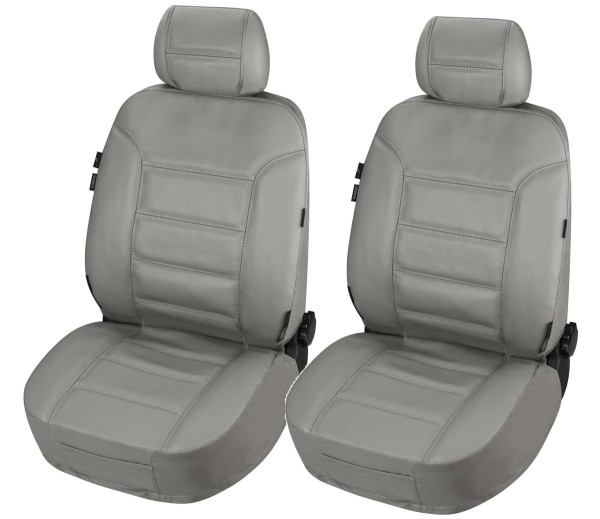 ZIPP IT 2 Stück Universal Echt Leder Auto Sitzbezüge grau, RV System, Leder Auto Schonbezug