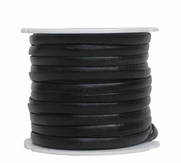 Ziegenleder Lederriemen, Lederband flach schwarz, Länge 25 m, Breite ca. 5 mm, Stärke ca. 1,0 mm