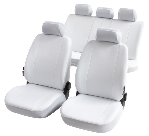 Komplett Set Universal Polyester Auto Sitzbezüge Nerja weiss 8-teilig, 30 Grad waschbar, Rücksitzbankbezug 5-teilig