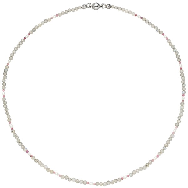 Edelstein Halskette 43 cm, Turmalinkette, Perlenkette, Labradoritkette, Süßwasser Perlen