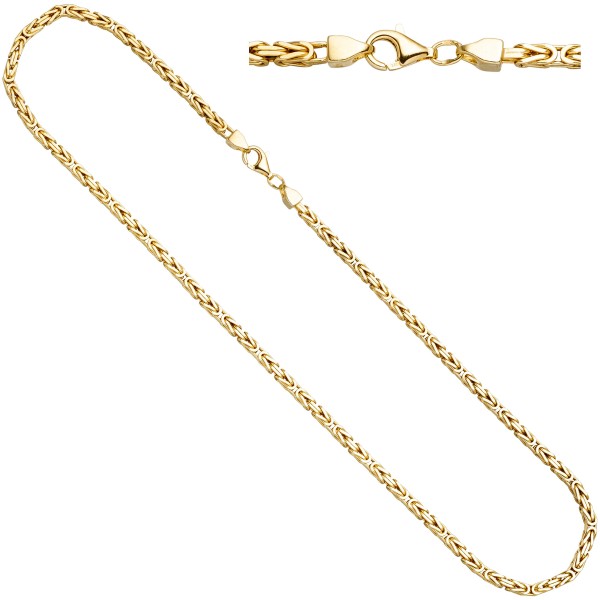 Silber Königskette, Halskette 60 cm 3,2 mm 925er Silber Gelbgold vergoldet, 34 Gramm