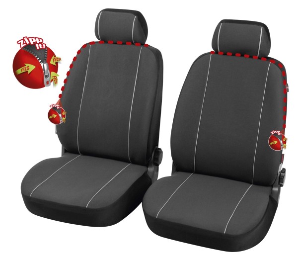 Serie Modulo ZIPP IT Polyester Autositzbezug 2 Vordersitzbezüge 2-teilig schwarz mit Reißverschluss