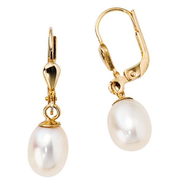 Perlen Ohrringe, Boutons 585er Gelbgold 2 Süßwasser Perlen, Gewicht ca. 2,5 Gramm