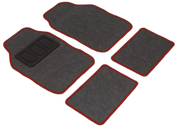 Komplett Set Universal Polyester Auto Fußraum Matten schwarz rot 4-teilig, rutschfest beschichtet, alle PKW