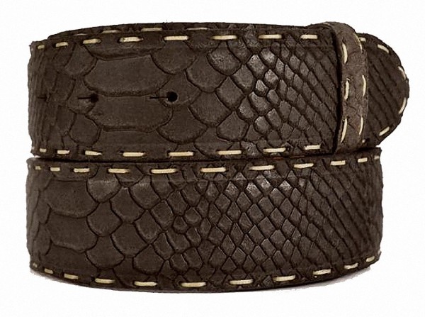 echt Ledergürtel dunkelbraun Pythonprägung ohne Schließe, 4 cm breit, 100 cm lang