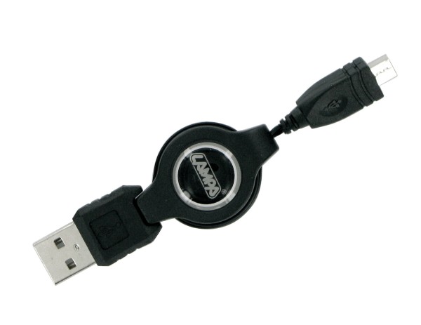 LAMPA Mini USB Ladekabel, 80 cm lang, einziehbar, für alle Mobiltelefone mit Mini USB