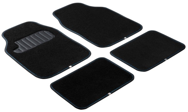 Komplett Set Universal Polyester Auto Fußraum Matten The Color schwarz blau 4-teilig, Autoteppich, Granulat beschichtet