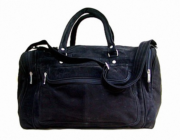 geräumige Wasserbüffel Leder Reisetasche schwarz mit Seitentaschen, ca. 49x31 cm