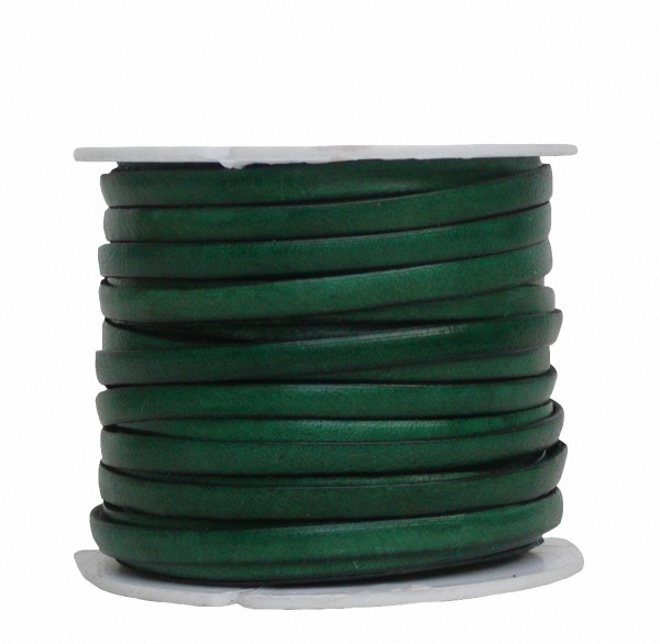 Ziegenleder Lederriemen, Lederband flach grün, Kanten schwarz gefärbt, Länge 25 m, Breite ca. 5 mm, Stärke ca. 1,0 mm