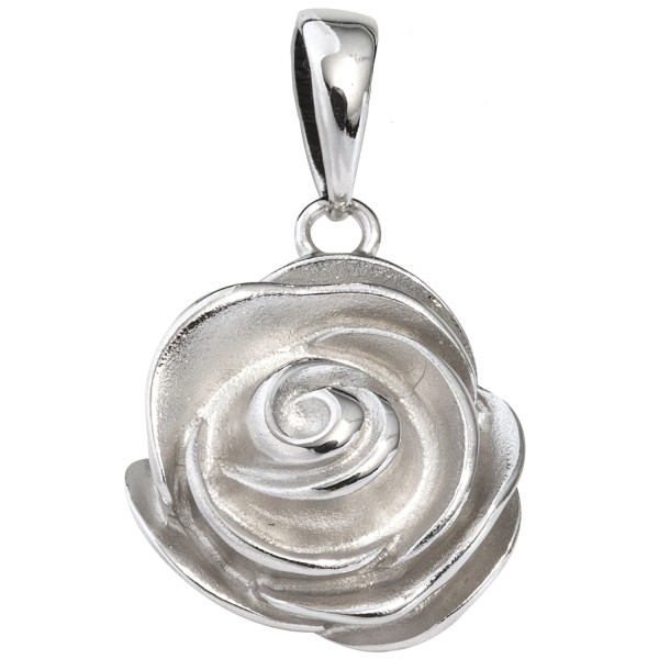Silber Rosenanhänger, Silber Anhänger Rose 925er Silber mattiert, 15 mm hoch, 2,7 Gramm