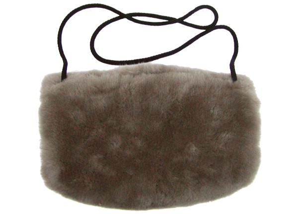 warmer Lammfell Pelzmuff, Felltasche, dunkles taupe mit Reißverschlusstasche waschbar, geschorenes Lammfell, ca. 29,5x19 cm