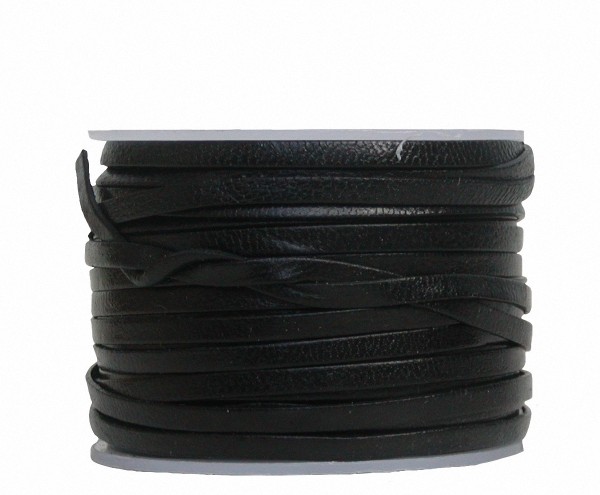 Ziegenleder Lederriemen, Lederband flach schwarz, Länge 25 m, Breite ca. 3 mm, Stärke ca. 1,0 mm
