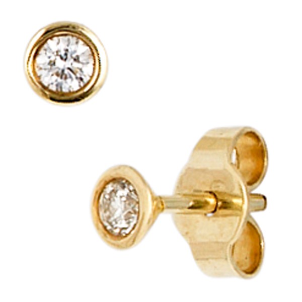 Gold Diamant Brillant Ohrstecker rund 3,4 mm, Gold Ohrringe 585er Gold, 2 Brillanten, 0,6 Gramm
