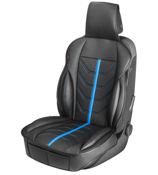 sportliche Universal Auto Kunstleder Sitzauflage Kimi blau, feste Seitenwangen, 7 mm Polsterung, PKW Sitzauflage