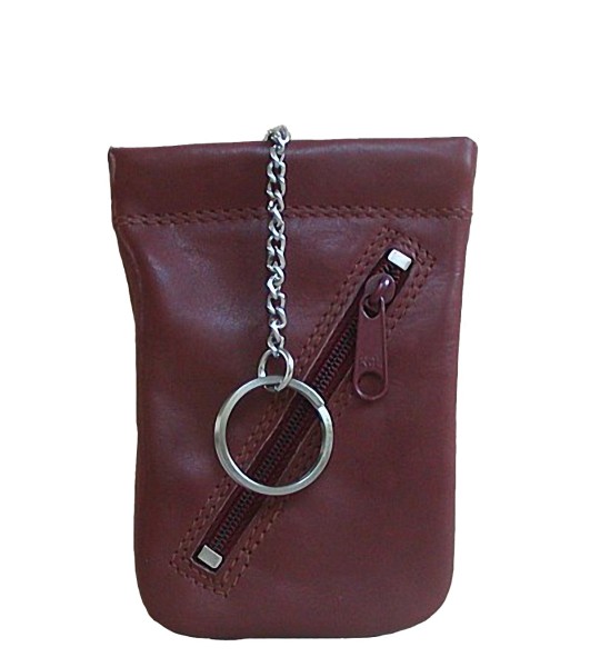 Bianci Leder Schlüsseltasche braun, 1 Hauptfach mit Spannfeder, 1 Ring, 1 RV-Tasche, ca. 7,3x11 cm