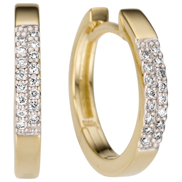 Diamantohrringe, Brillant Diamant Gold Creolen 15 mm, 585er Gold, 32 Brillanten, 2,3 Gramm