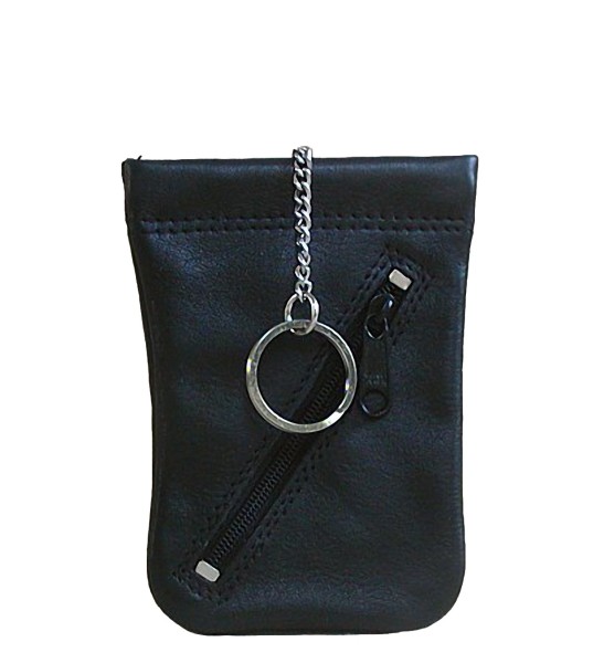 Bianci Leder Schlüsseltasche schwarz, 1 Hauptfach mit Spannfeder, 1 Ring, 1 RV-Tasche, ca. 7,3x11 cm
