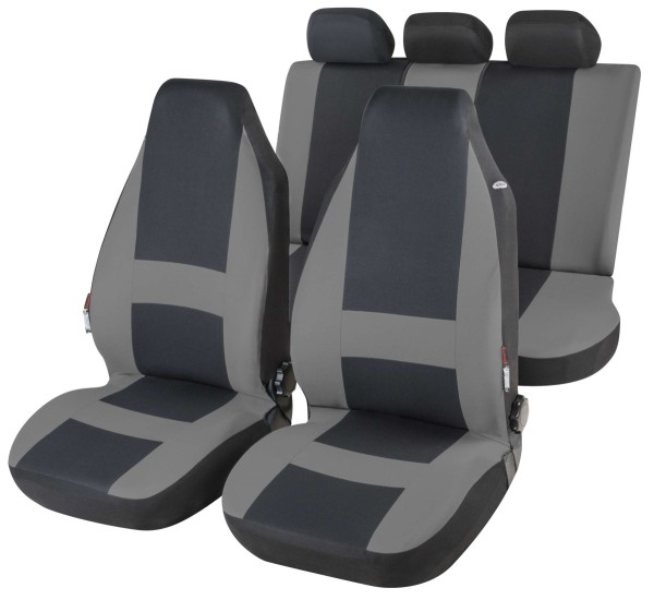 Komplett Set modische Universal Highback KFZ Schonbezüge Pocatello grau waschbar, 2 Vordersitze + Rücksitzbezug