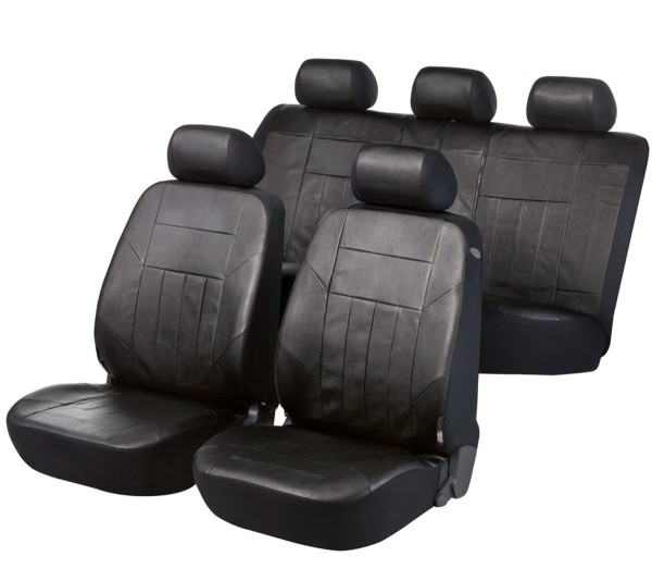 Universal Soft Kunstleder Auto Sitzbezüge schwarz, 8-teilig, Komplett Set, seitenairbagtauglich