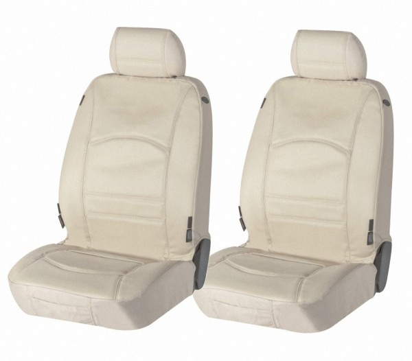 2 Stück Universal Echt Leder Auto Sitzbezüge beige für fast alle PKW, Fahrersitz und Beifahrersitz, Leder Sitzbezug