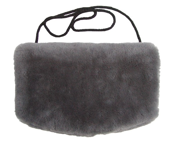 warmer Lammfell Pelzmuff, Felltasche anthrazit mit Reißverschlusstasche waschbar, geschorenes Lammfell, ca. 29,5x19 cm