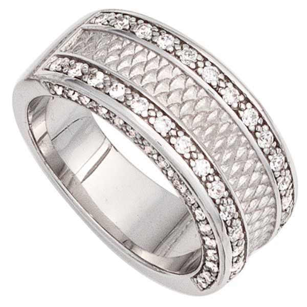 Damen Ring breit 925 Sterling Silber rhodiniert mattiert 64 Zirkonia  Silberring