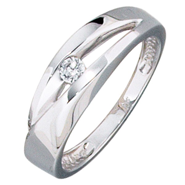 Weißgold Damen Ring, Zirkonia Ring, 375er Weißgold, 1 Zirkonia, Gewicht ca. 2,6 Gramm