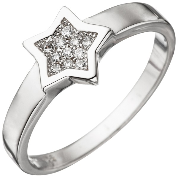 Silberring Stern, Sterne, Silber Zirkoniaring 925er Silber mit Zirkonias, ca. 2,5 Gramm