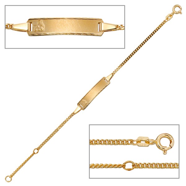 Gravur ID Armband, Schildband Schutzengel 333er Gelbgold 14 cm, Gewicht ca. 1,8 Gramm